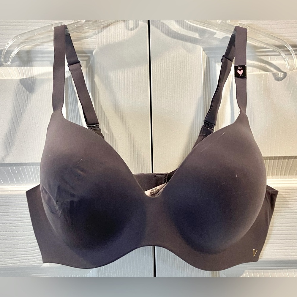 NWOT Victoria's Secret 36D T Shirt Lightly Lined Wireless Bra Dark Charcoal Gray
